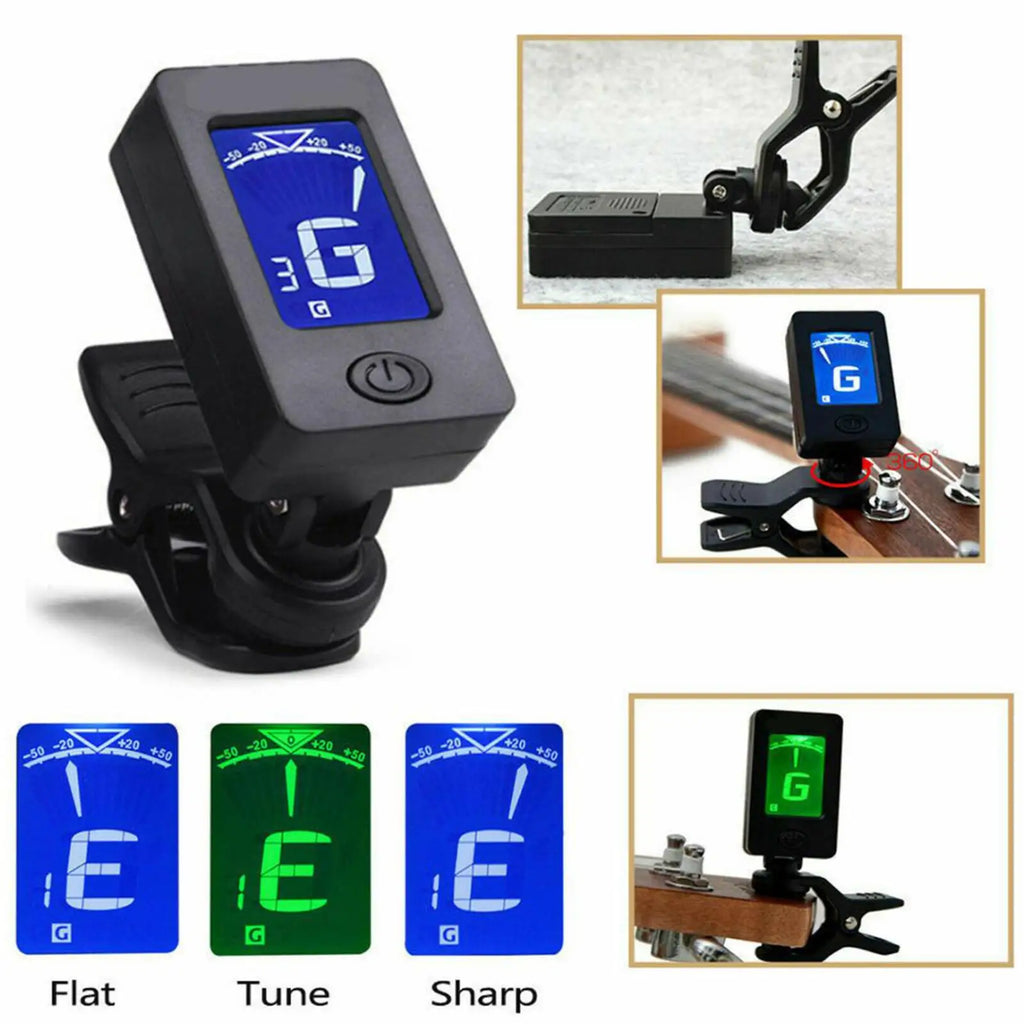 Guitar Tuner Device 12-Tone Ukulele Bass Violin Tuner Portable Automatic Vibration Transmission Instrument Tuner Accessory