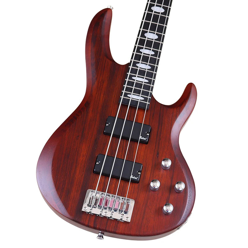 4 Strings Right Hand Electric Bass Guitar - 43" Zebrawood Top & Solid Okoume wood body