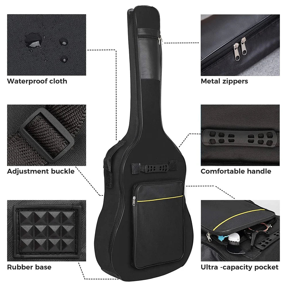 41 Inch Acoustic Guitar Bag Padding Resistant Dual Adjustable Shoulder Strap Guitar Case With Guitar Capo and 5 Guitar Picks