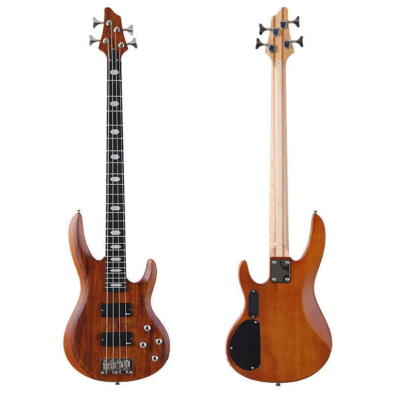 4 Strings Right Hand Electric Bass Guitar - 43" Zebrawood Top & Solid Okoume wood body