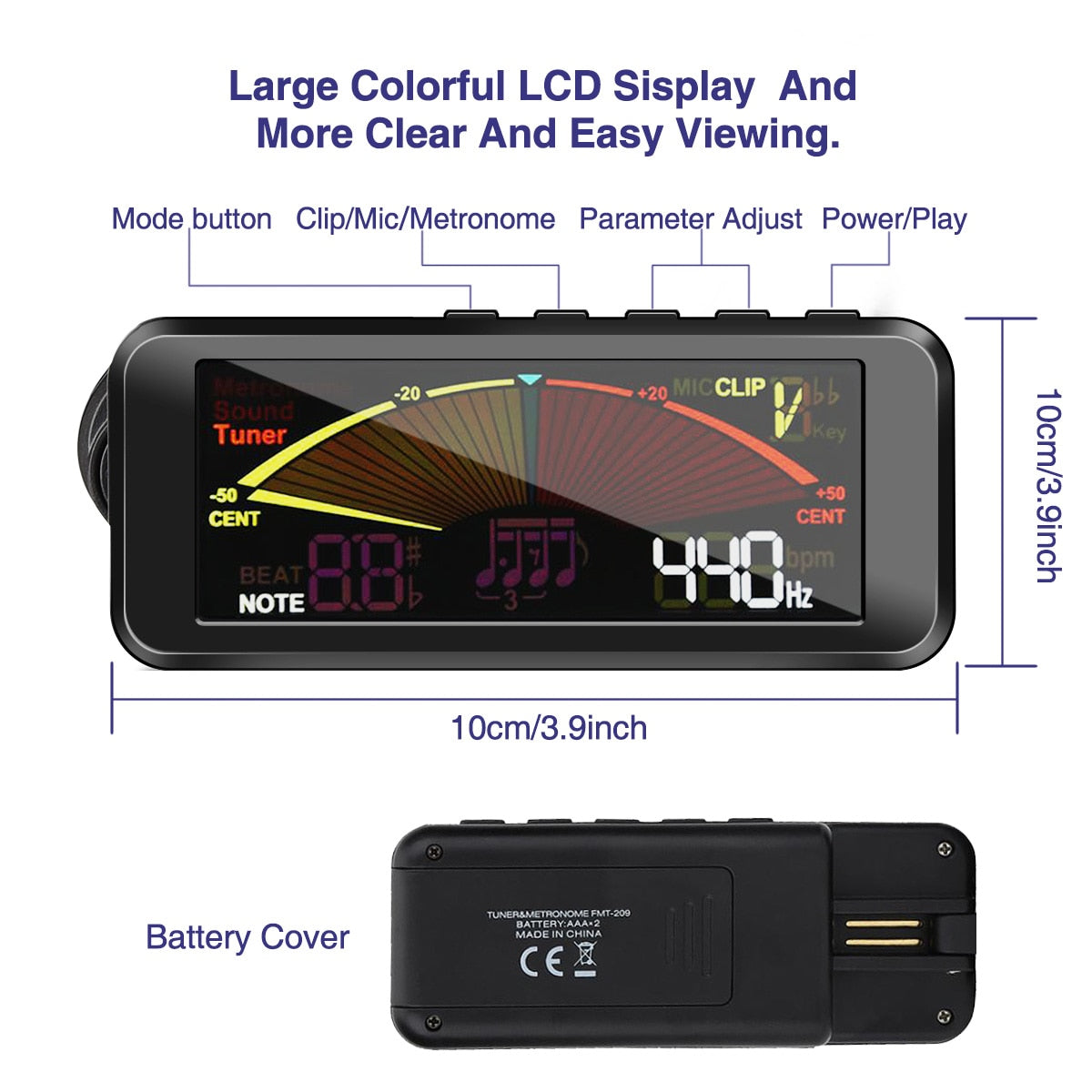 3 in 1 360 Clip-on Guitar Bass Drum Violin Tuner Metronome Rechargeable Digital Metronome Tuner Tone Generator