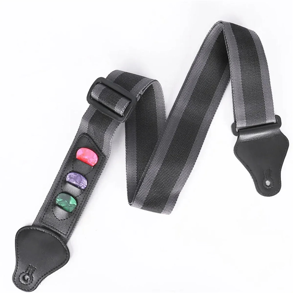 Adjustable Electric Guitar Strap with 3 Guitar Picks Holders PU Leather Ends Acoustic Guitar Bass Strap Belt Accessories