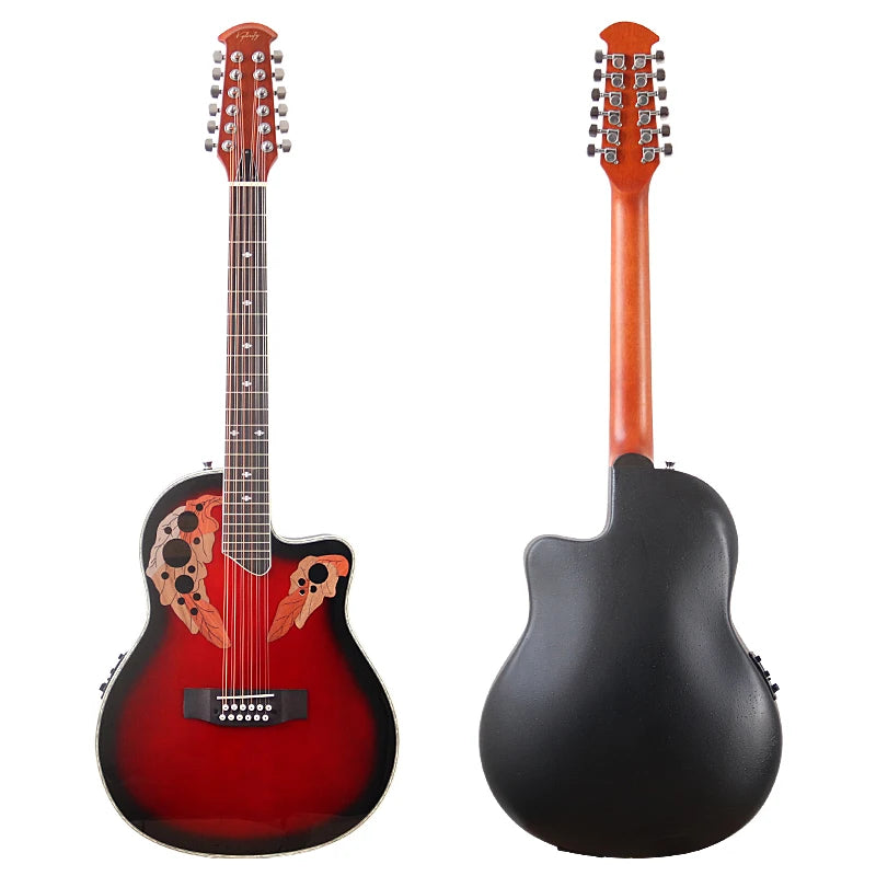 Round Back Electric Acoustic Guitar 12 Strings Round Back Ova Model 41 Inch Cutaway Design Folk Guitar (Perfect for aspiring musicians)