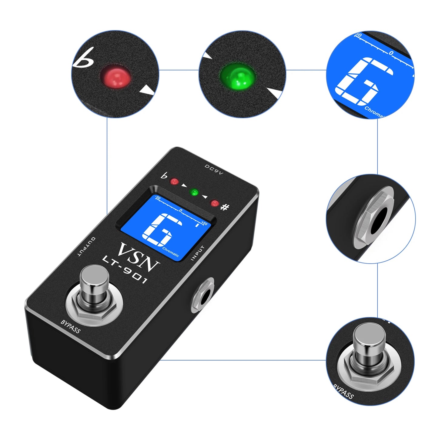 Tuner Pedal,Chromatic Guitar Tuner Pedal Fast and Accuate Tuner for High Precision ± 1 Cent with Pitch Indicator for Pedal