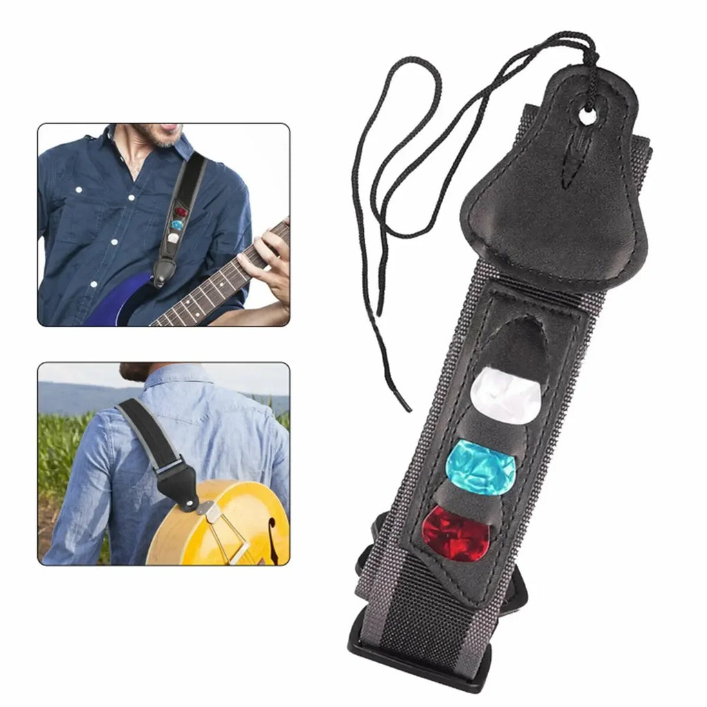 Adjustable Electric Guitar Strap with 3 Guitar Picks Holders PU Leather Ends Acoustic Guitar Bass Strap Belt Accessories