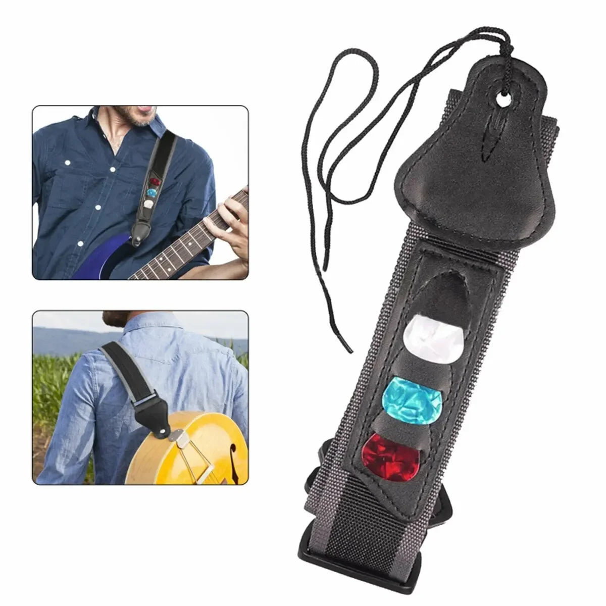 Adjustable Electric Guitar Strap with 3 Guitar Picks Holders PU Leather Ends Acoustic Guitar Bass Strap Belt Accessories