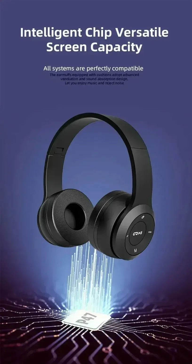 P47 Wireless bluetooth headphone With Mic Noise Cancelling Headsets Stereo Sound Earphones Sports Gaming Headphones Supports PC