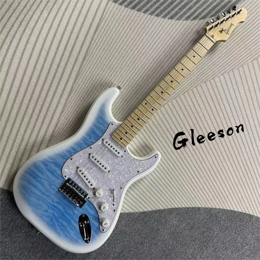 Gleeson Hot Sale ST Electric Guitars White&Sky Blue Version 21 Frets Matte Finish Maple Neck