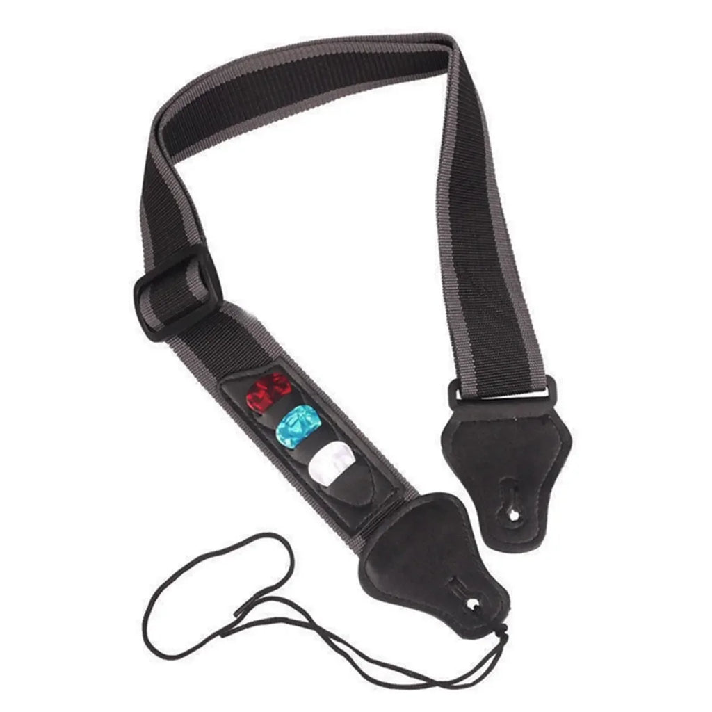 Adjustable Electric Guitar Strap with 3 Guitar Picks Holders PU Leather Ends Acoustic Guitar Bass Strap Belt Accessories