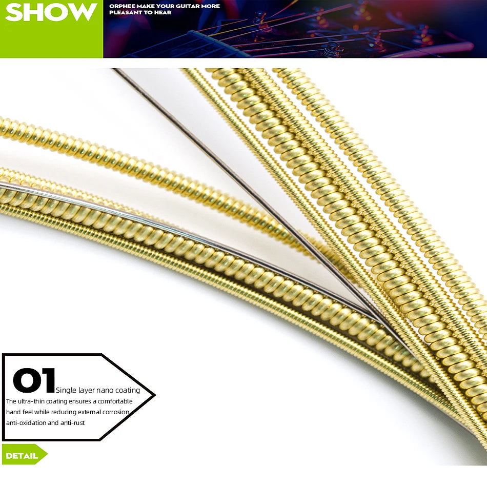 Orphee 10 Sets TX620/TX630/TX640 Acoustic Guitar Strings Set 75/25 Bronze Hexagonal Core 10-47/11-52/12-53