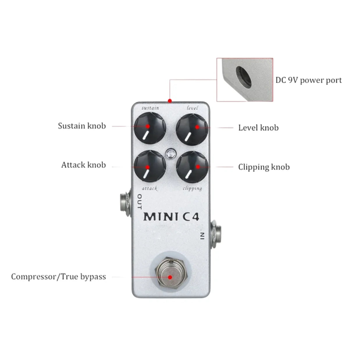 MOSKY Mini C4 Compressor Guitar Effect Pedal Metal Shell Pedal Effects True Bypass Guitar Parts Guitar Accessories