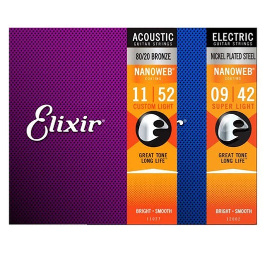Elixir Nanoweb Acoustic / Electric Full Set Guitar Strings 16027 11052 11002 11027 16002 16052 12002 12052