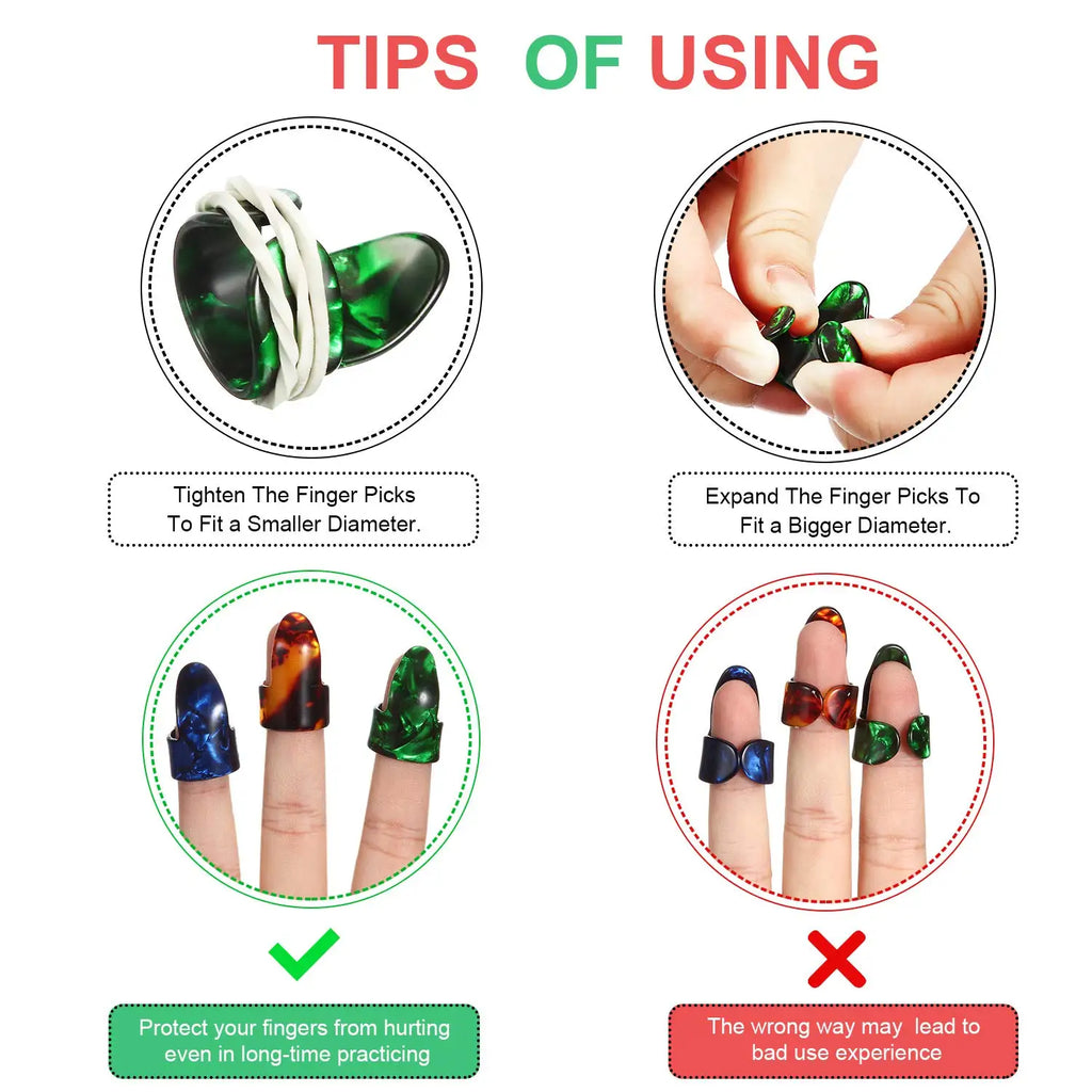 10pcs Guitar Finger Picks Thumb/Index Sizes Fingerstyle Protector Anti-Slip Design Bass Acoustic/Electric Guitar