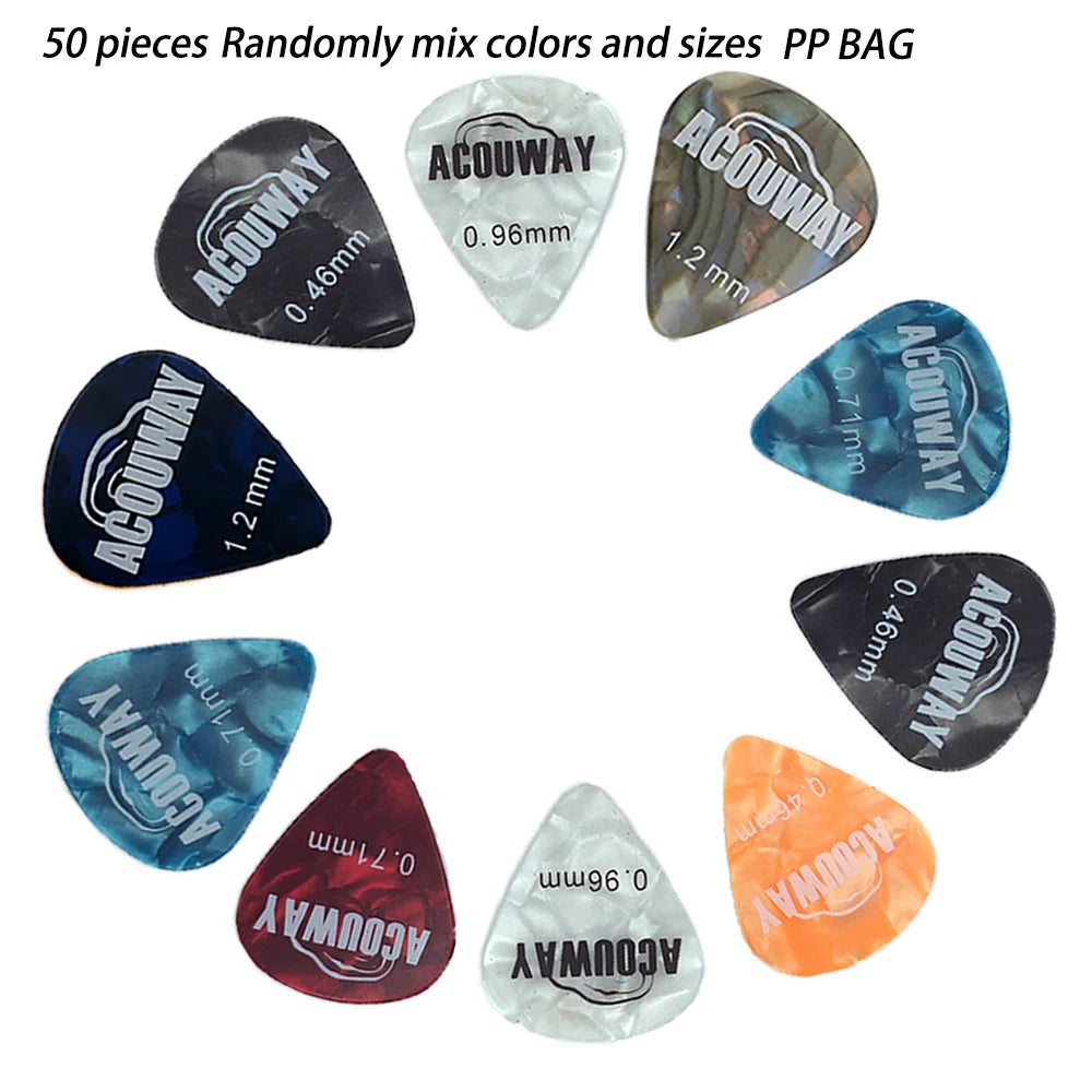 50 Pieces Celluloid Guitar Picks Mediator Thickness 0.46 /0.71/0.96/1.2 MM Electric Bass Pick Plectrum Guitar Accessories