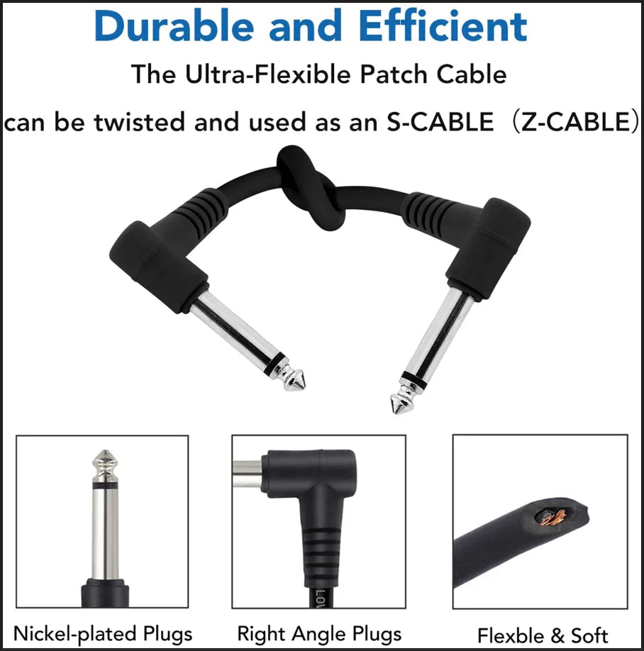 6Pcs Guitar Effect Pedal Cable Connecting Line 6.35Mm 1/4 Inch Audio Cable 6 Inch Right Angle Cord Copper Wire