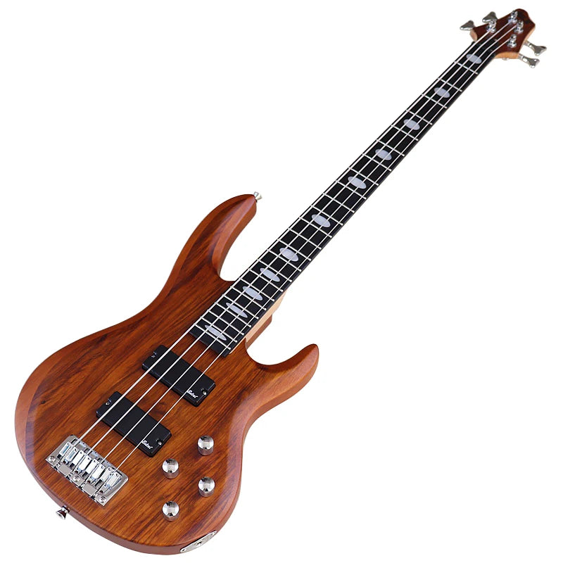 4 Strings Right Hand Electric Bass Guitar - 43" Zebrawood Top & Solid Okoume wood body