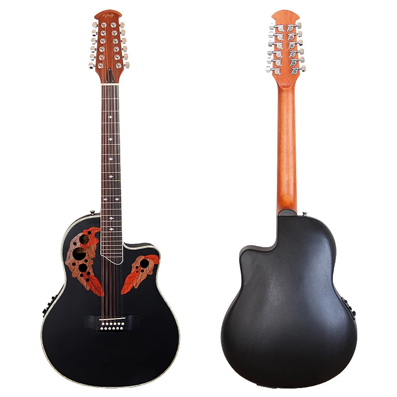 Round Back Electric Acoustic Guitar 12 Strings Round Back Ova Model 41 Inch Cutaway Design Folk Guitar (Perfect for aspiring musicians)
