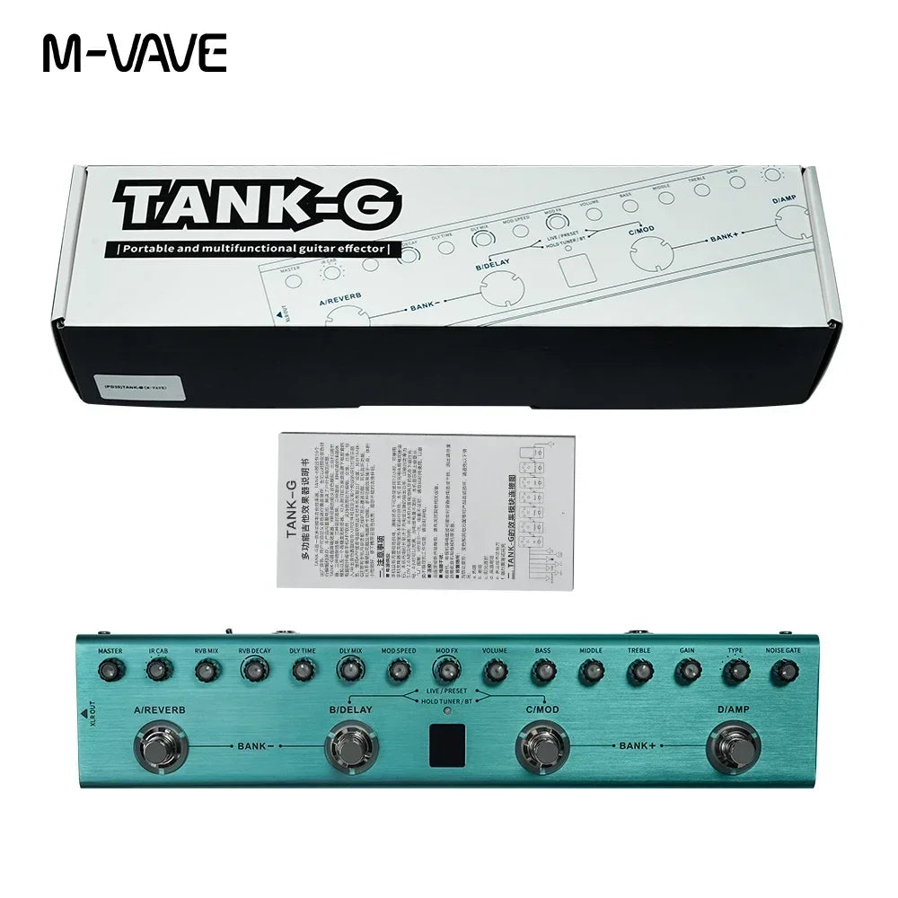 Tank Rechargeable Guitar Multi-Effects Pedal Portable 36 Presets 9 Preamp Slots 8 IR Cab Slots 3 Modulation/Delay/Reverb Effects