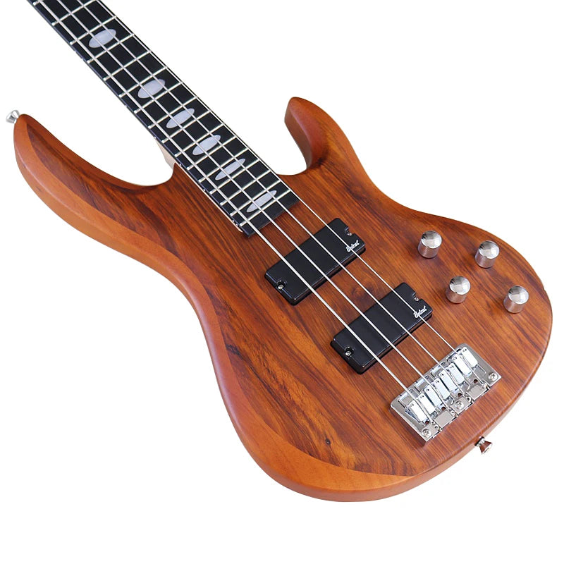 4 Strings Right Hand Electric Bass Guitar - 43" Zebrawood Top & Solid Okoume wood body