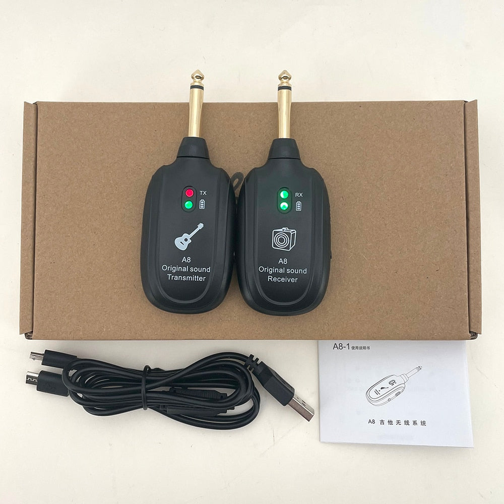 Wireless Guitar System Transmitter Receiver UHF 4 Channels Built-In Rechargeable A8 Transmitter for Electric Guitar Bass