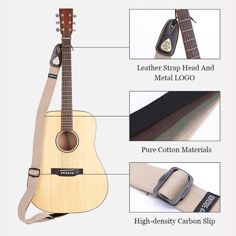 Soldier Acoustic Electric Bass Cotton Guitar Strap Metal LOGO Leather Ends Soft Shoulder Belt Straps Guitar Accessories